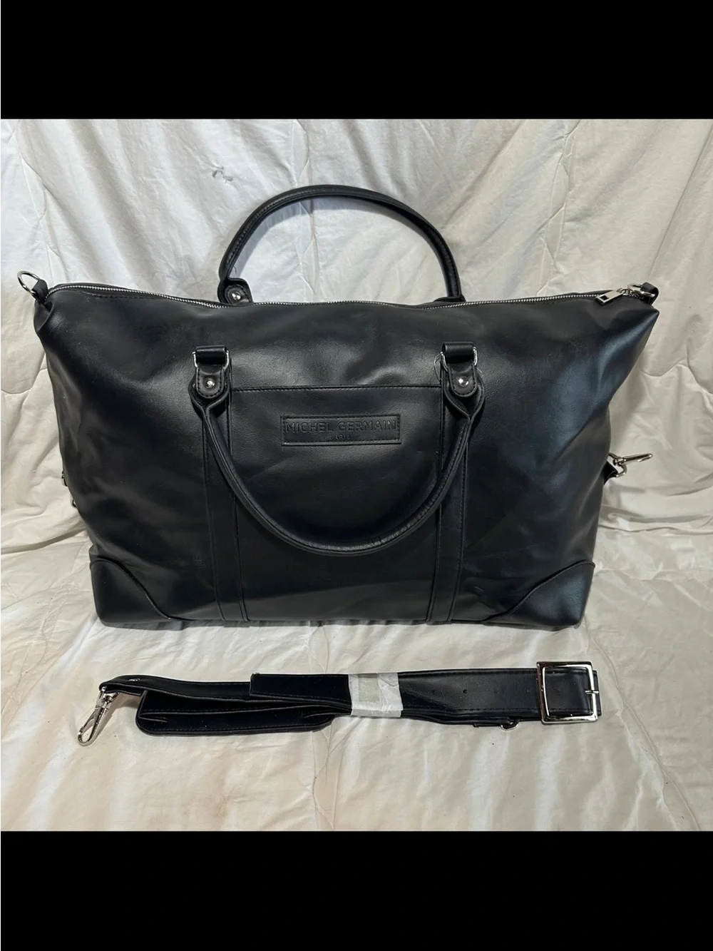 Michael germain Black Leather Weekender Duffle Bag
